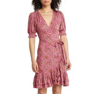Boden Pink Paisley Wrap Mini Dress